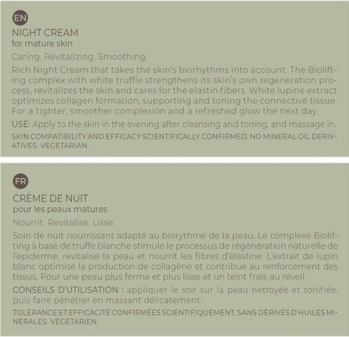 Nutritional values and ingredients Annemarie Börlind NatuRoyale System Biolifting (50 ml, Night cream)