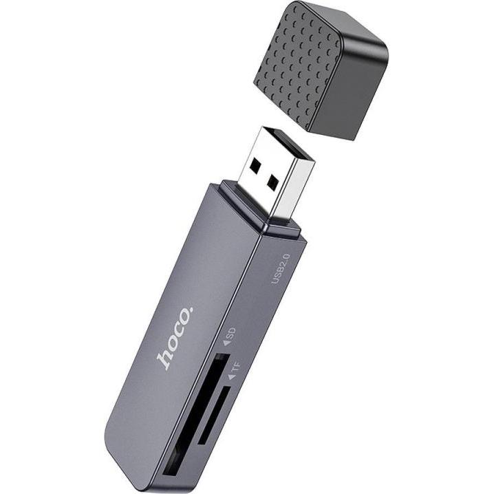 Hoco Cuffia con microfono lettore di schede 2w1 USB A 2.0 HB45 metallo grigio (USB 2.0), Lettore di schede di memoria, Grigio