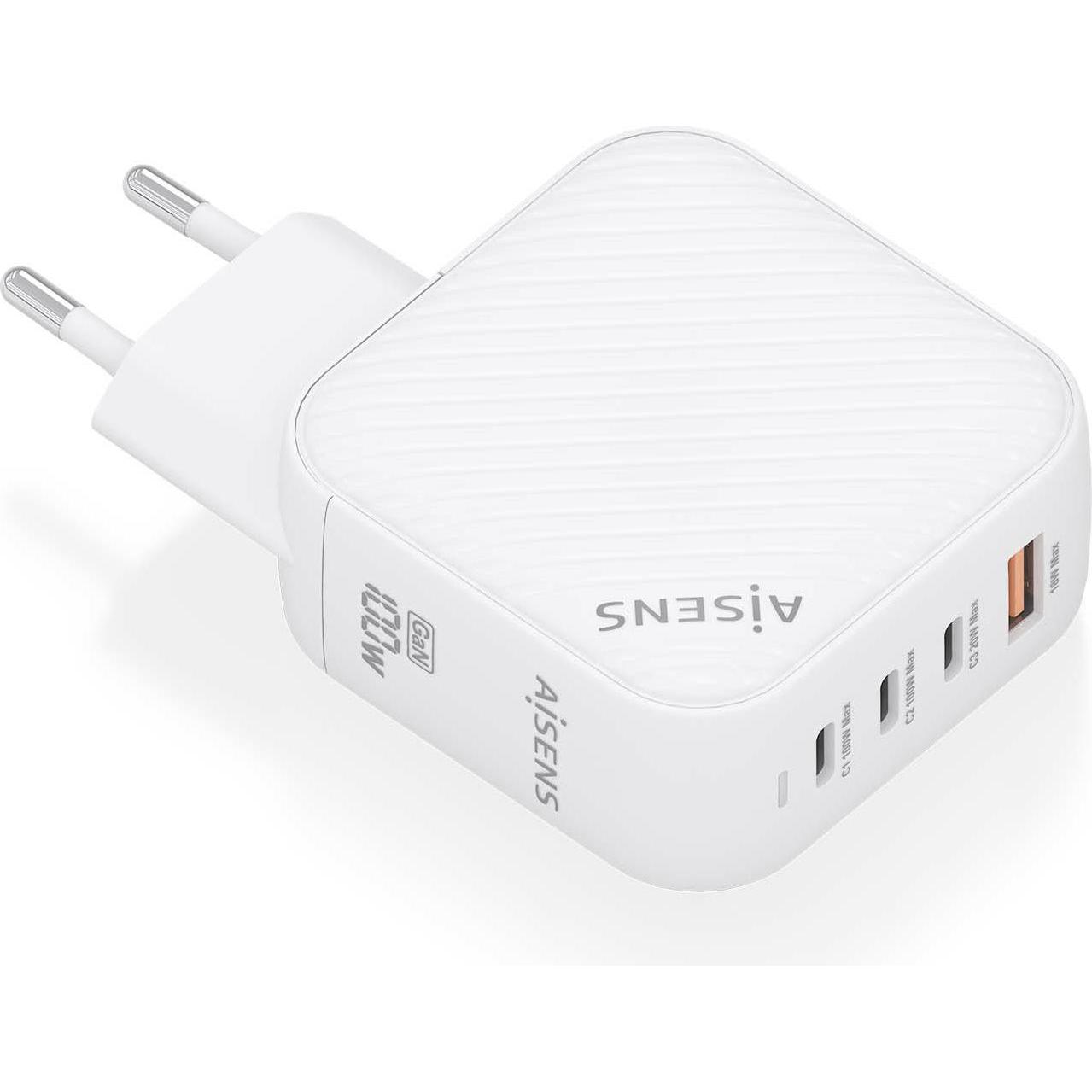 Aisens CARGADOR GAN 100W 3XUSB-C PD3.0 QC4.0 1XUSB-A QC3.0 BLANCO (100 W, 4 porte), Caricatore USB, Bianco