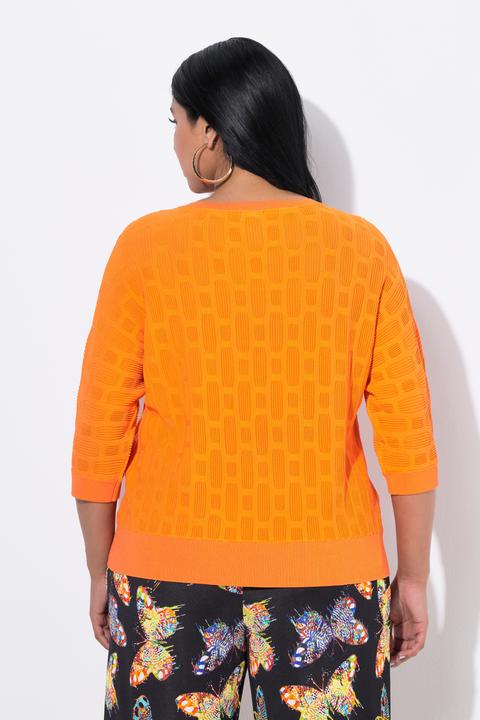 Produktbild Ulla Popken Strickshirt, 3D-Design, Oversized, V-Ausschnitt, Halbarm (58)