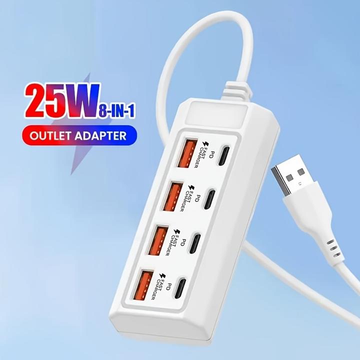 Produktbild PhoneLook Schnellladegerät Hub 8 USB-Ports (4x USB-A / 4x USB-C) 25W für Smartphone und Tablet Weiss (25 W)