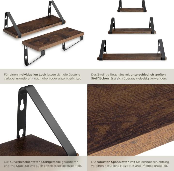 Actual product image tectake 3 hanging shelves Cowell (40 x 12 x 12 cm)