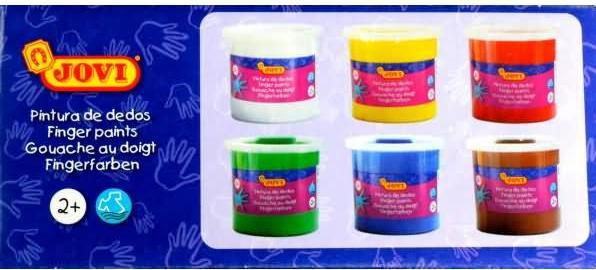 Produktbild Jovi Fingerfarbe VE=6 Dosen a 125ml farblich sortiert (Weiss, Gelb, Grün, Blau, Rot, Braun, 125 ml)