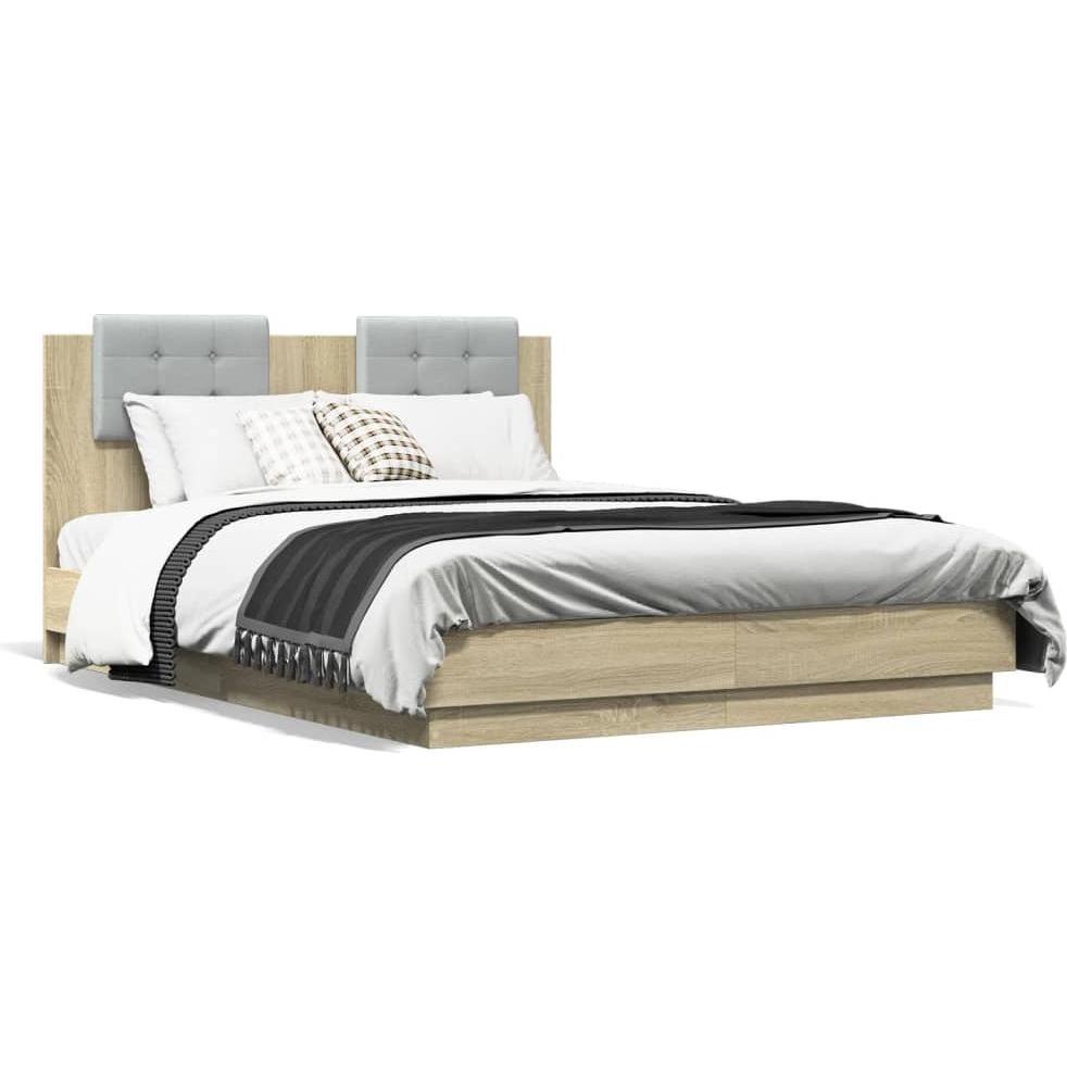 VidaXL, Bett, Bettgestell mit Kopfteil Sonoma-Eiche (120 x 190 cm)