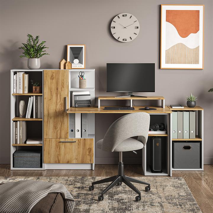 Produktbild Vicco Schreibtisch Tomy, Weiss/Goldkraft Eiche, 150 x 59 cm 5er Set (150 x 59 x 120 cm)