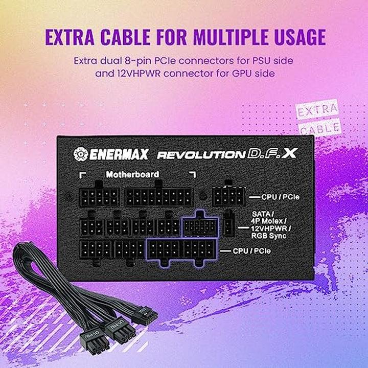 Produktbild Enermax Revolution D.F. X ARGB ATX3.0 PCI-e 5.0 Gaming PC Netzteil 1050W 80Plus Gold Vollmodular 2X (1050 W)