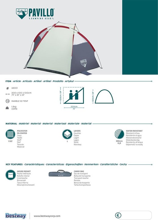 Actual product image Bestway Ramble beach shell (Dome tent, 1.10 kg, 2 persons)