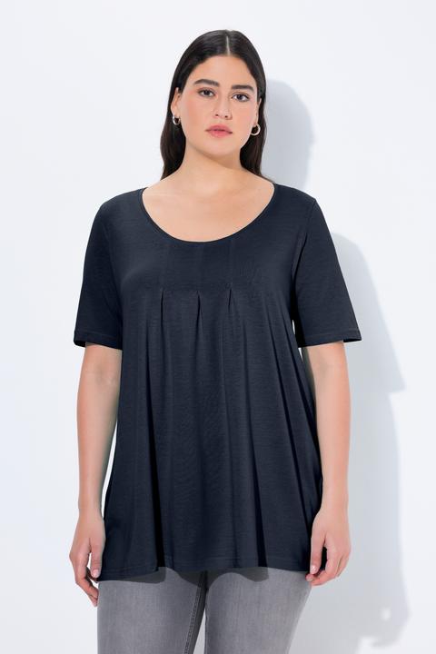 Image du produit Ulla Popken T-shirt en modal. Plis fantaisie, col rond et manches courtes. Coupe évasée (58)
