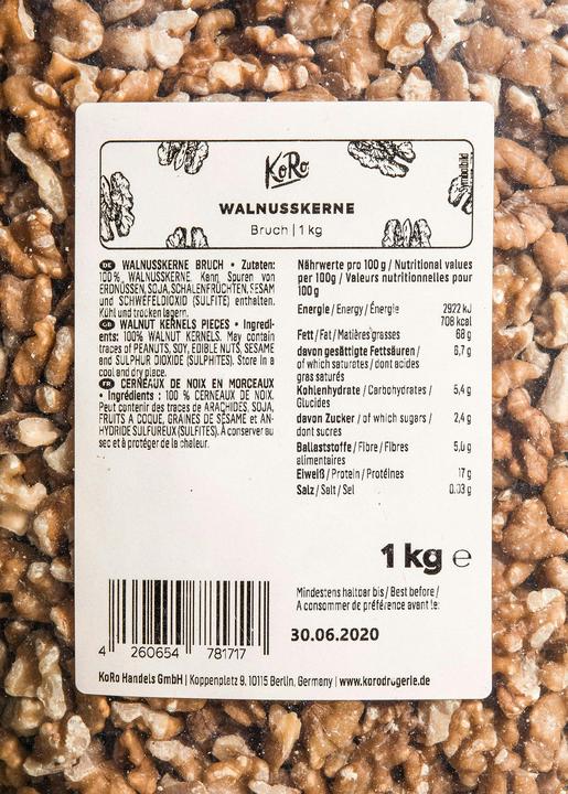 Nutritional values and ingredients KoRo Walnusskerne (1000 g)