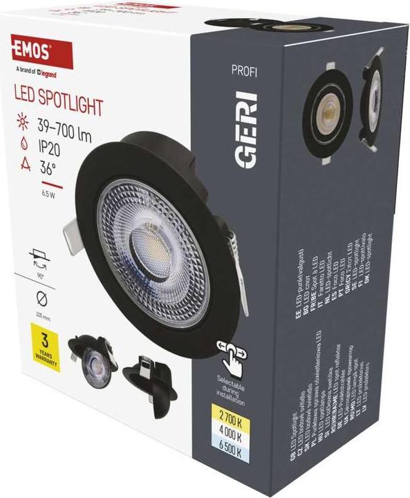 Produktbild Emos LED-Deckenspot GERI 6,5W 780LM IP20 CCT schwarz (700 lm)