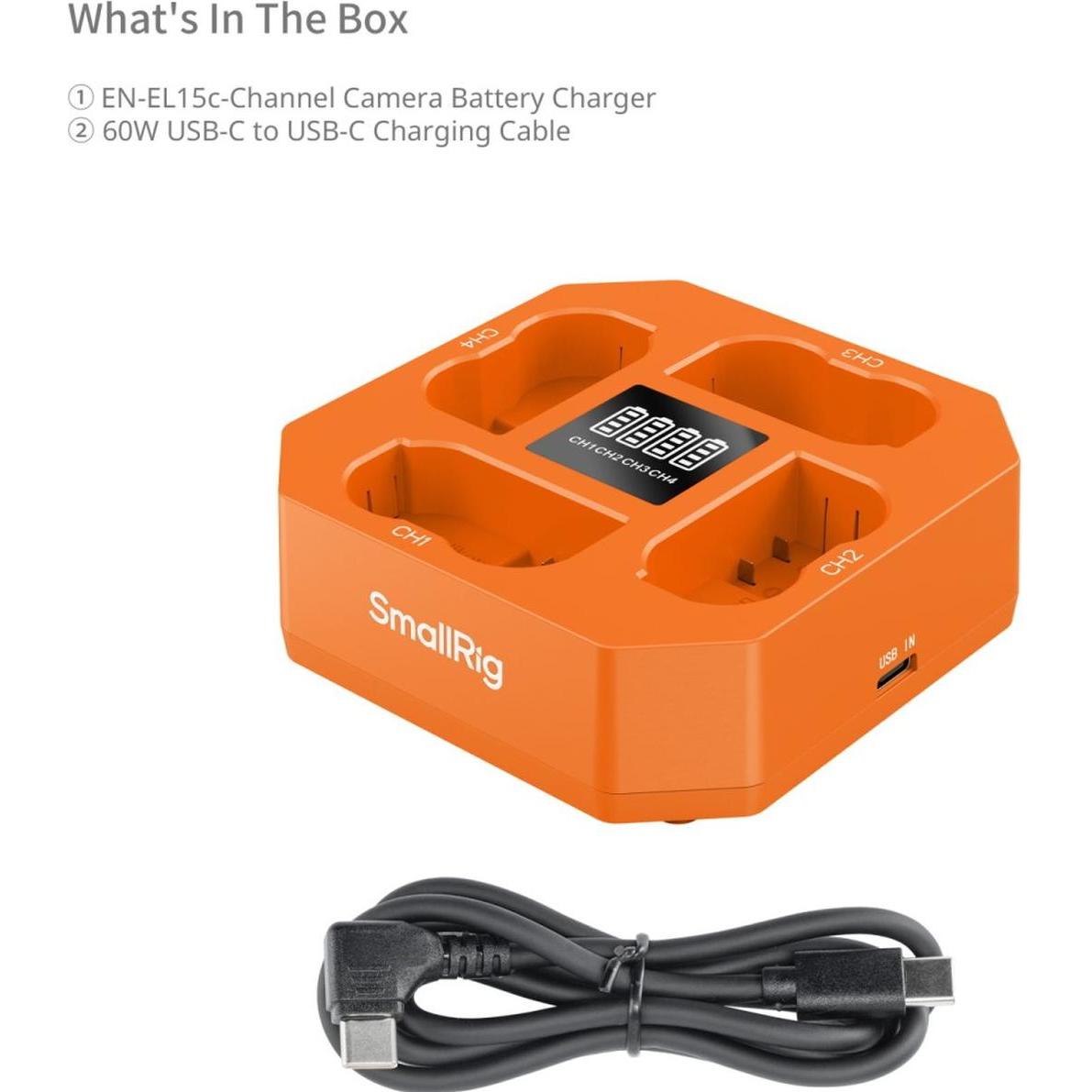 SmallRig 5747 Four-Channel Camera Battery Charger for EN-EL15c (Caricabatterie per fotocamere), Alimentatore fotocamera
