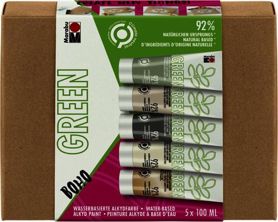Actual product image Marabu Craft Paint Alkyd Paint Green Set Boho, 5 x 100 ml (500 ml)