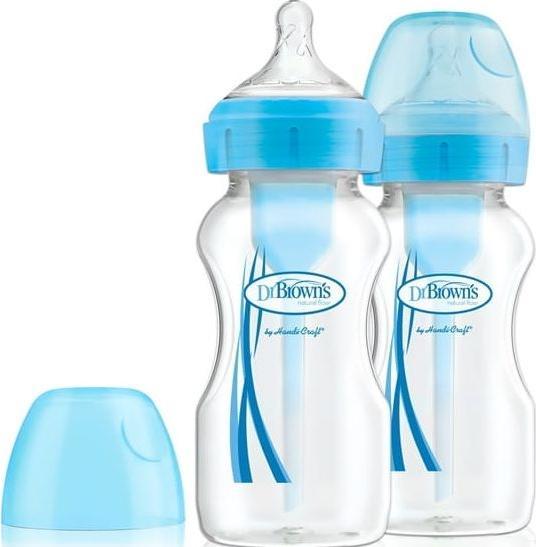 Actual product image Dr Browns Options + wide neck feeding bottle + blue 0m + 270ml 2 pcs (WB92602) (270 ml)