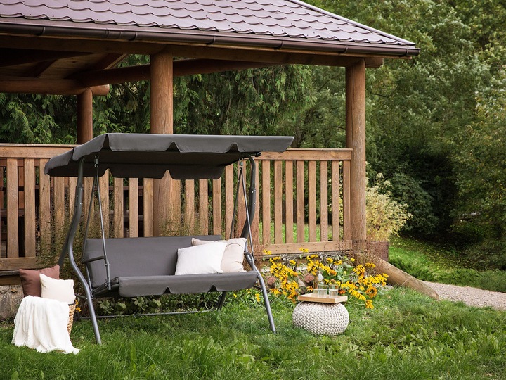 Actual product image Beliani Hollywood Swing Sun Canopy Dark Grey CHAPLIN