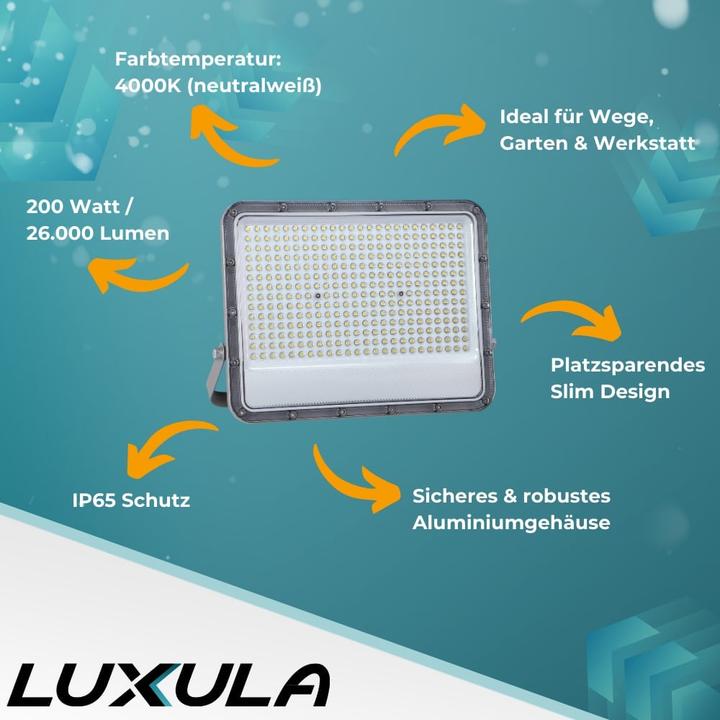 Produktbild Luxula LED-Fluter, EEK: E, 200W, 26000lm, 4000K, IP65, grau (26000 lm, IP65)