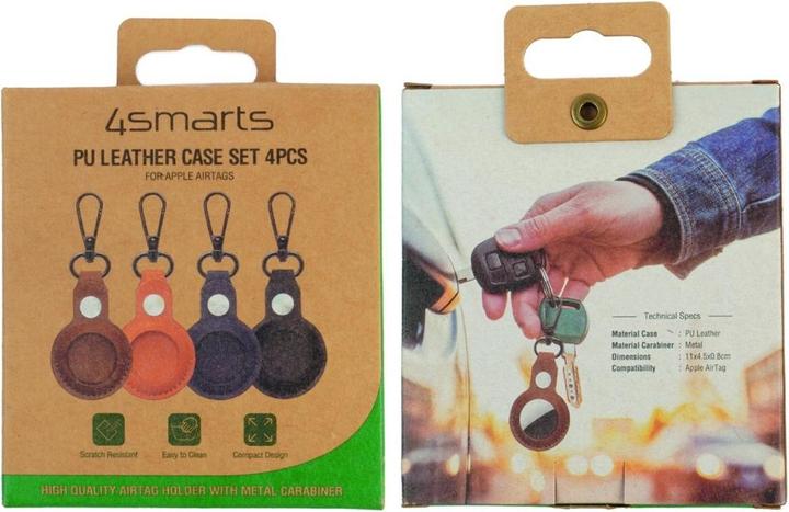 Immagine prodotto 4smarts Set di custodie in similpelle Premium per AirTags 4 pezzi marrone, arancione, blu, nero