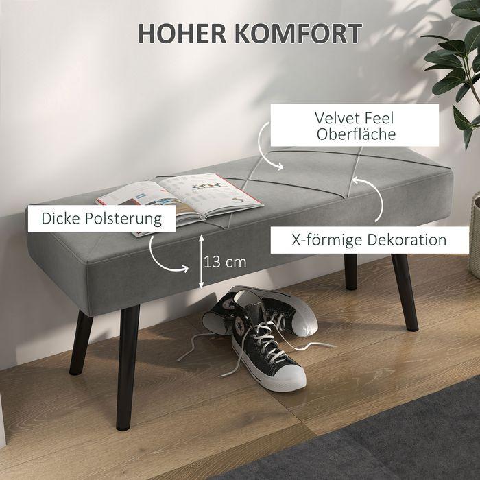 Immagine prodotto Swisshandel24 Polsterbank Samtoptik, X-Muster, bis 120 kg, Grau, 100x36x45 cm (100 cm)