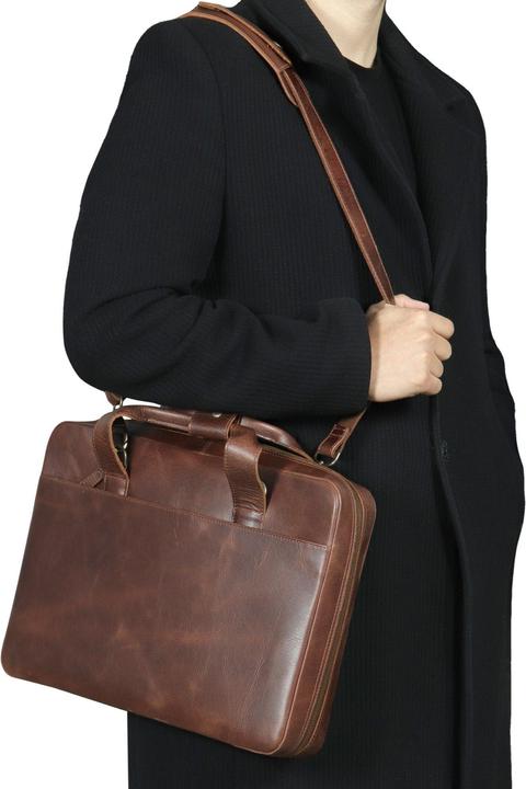 Produktbild Only-Bags.Store Top-Grain-Leder-Reise-16-Zoll-Laptoptasche, Aktentasche, Umhängetasche, Portfolio, Notebook (16")