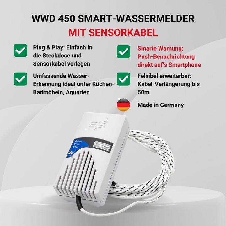 Actual product image Schabus 500450 Wireless water detector with app control, with external sensor via socket outlet