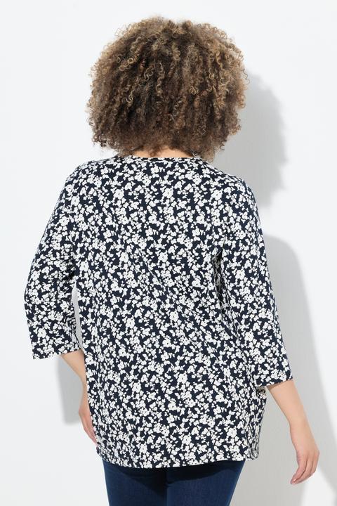 Produktbild Ulla Popken T-Shirt, A-Linie, V-Ausschnitt, Zierfalten, 3/4-Arm (46, 48)