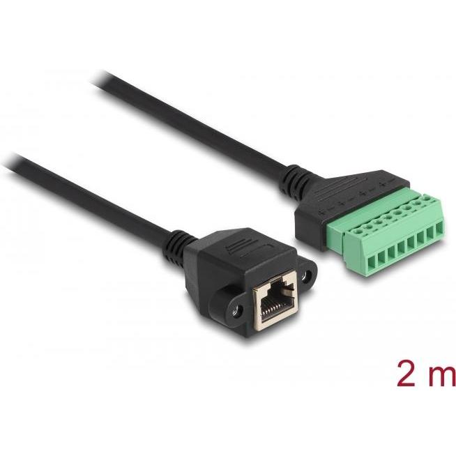 Thumbnail - Delock RJ45 Kabel Cat.6 Buchse zu Terminalblock Adapter zum Einbau 2 m 2-teilig (RJ45, RJ45 (1x)), Netzwerkadapter, Schw...