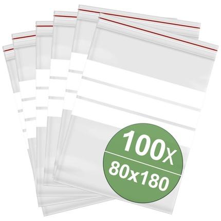 Quadrios, Verpackungsmaterial, Druckverschlussbeutel mit Beschriftungsstreifen (B x H) 80 mm x 180 mm Transpare