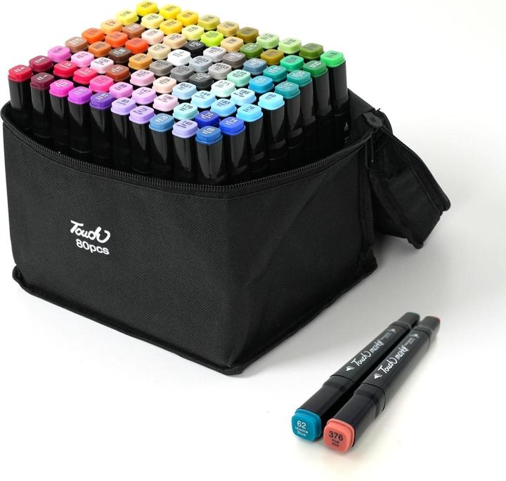 Hermex 80-tlg. Set Doppelseitige Stifte Twin Marker Dual Marker Doppelspitz-Filzstifte (Lila, Gelb, Schwarz, Grün, Blau, Orange, Rot, Braun und weitere bunte Töne, 6 mm, 80 x)