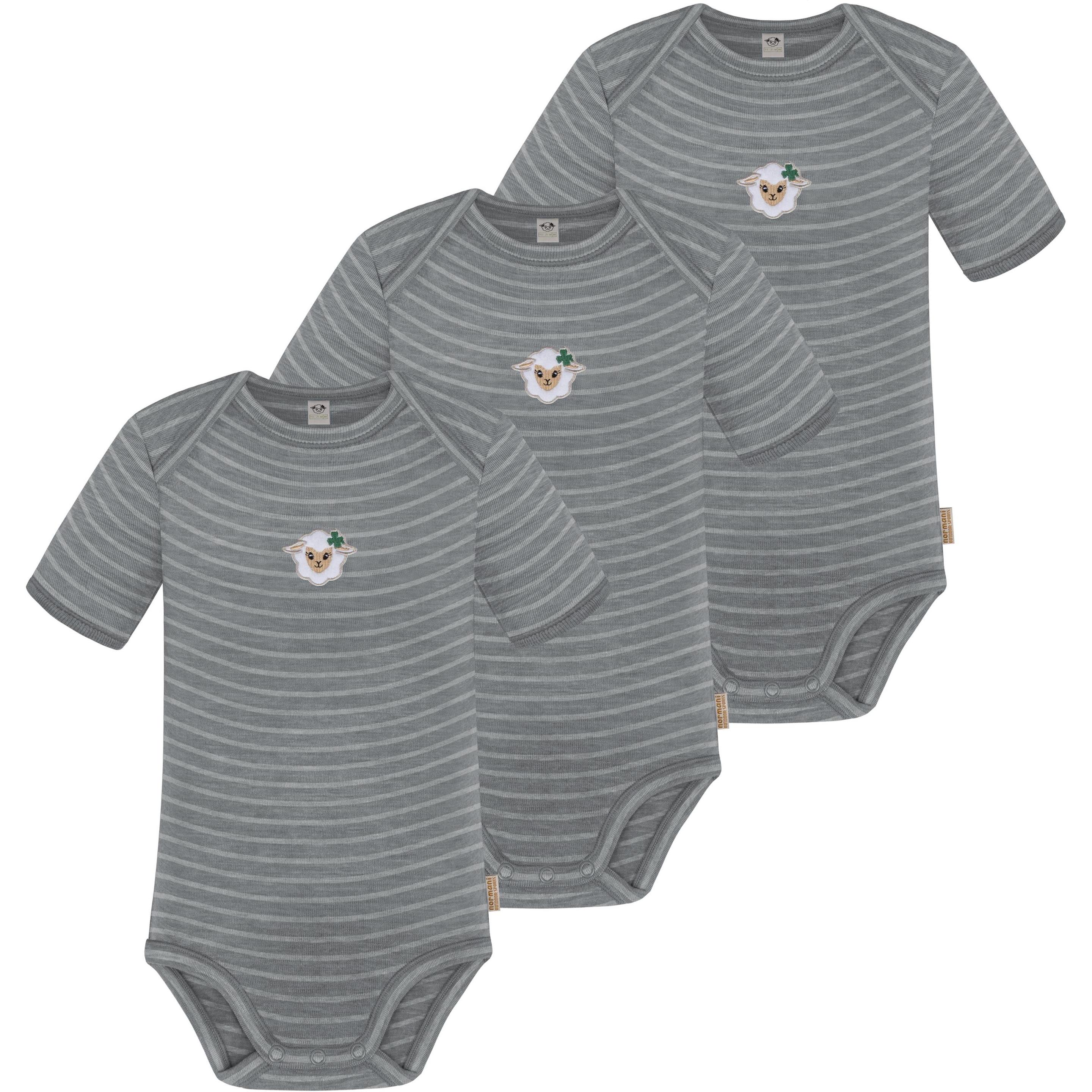 Normani, Herren, Body, 3er Set Baby Merino Body Kurzarm „Tauranga" - 9287, Grau, (56)