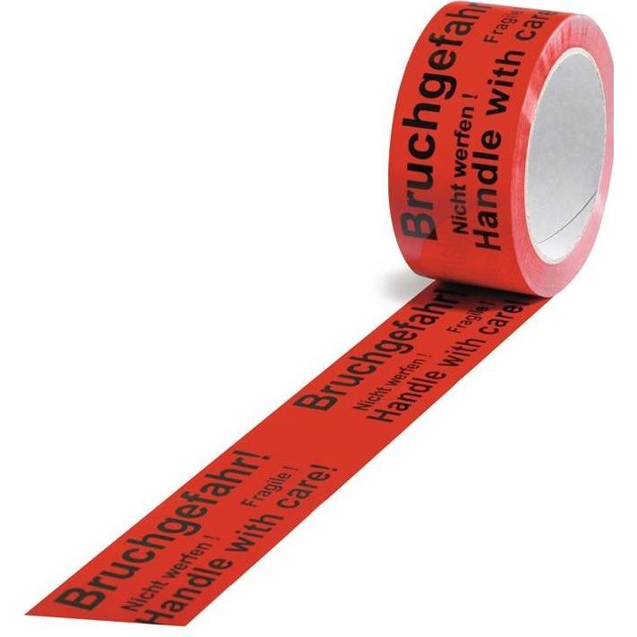 Transpak, Klebeband, Warnklebeband PP Bruchgefahr Länge 66 m, Breite 50 mm rot (50 mm)