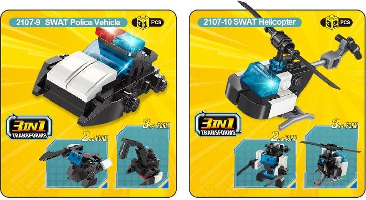 Actual product image Qman 10 mini sets each 3-in-1 fire brigade and SWAT team