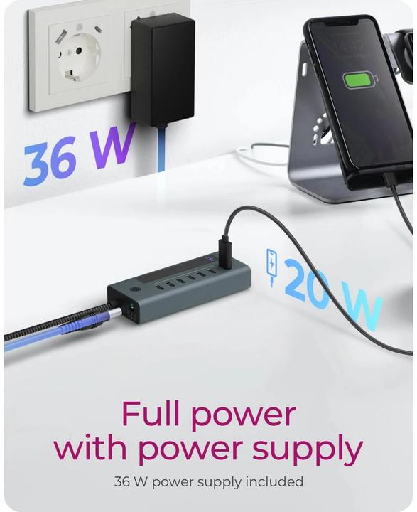 Image du produit Icy Box Hub USB-C avec port de charge 20W et écran intégré, IB-HUB1457-C31 (USB-C, 7 Ports)