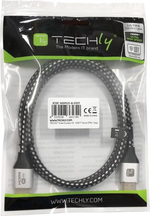 Produktbild Techly HDMI 10K,8K,4K Video Kabel, 48 Gbit/s, St-St 2m schwarz Textilmantel Hersteller: (2 m)