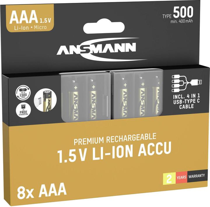 Produktbild Ansmann 1311-0031 Micro (AAA)-Akku Lithium 400 mAh 1.2 V 8 St. (8 Stk., AAA, 400 mAh)