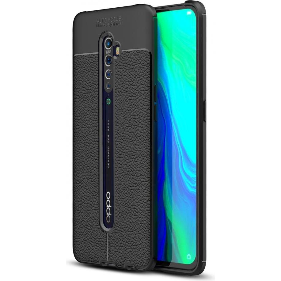 Screenguard Oppo Reno2 Hülle Leather Design TPU Cover (Oppo Reno 2), Smartphone Hülle, Schwarz