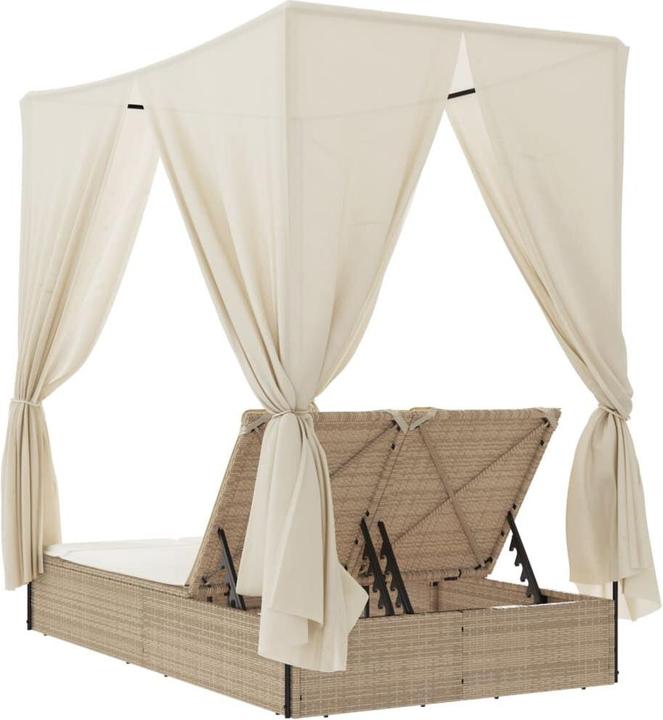 Actual product image VidaXL Double sun lounger Garden lounger with roof Curtains Beige poly rattan (114 cm)