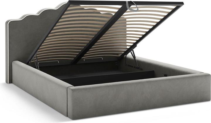 Actual product image Micadoni Velvet Storage Bed With Headboard, "Dream", Ivory and Dark Grey, 222x220x122 Made in Europe (180 x 200 cm)