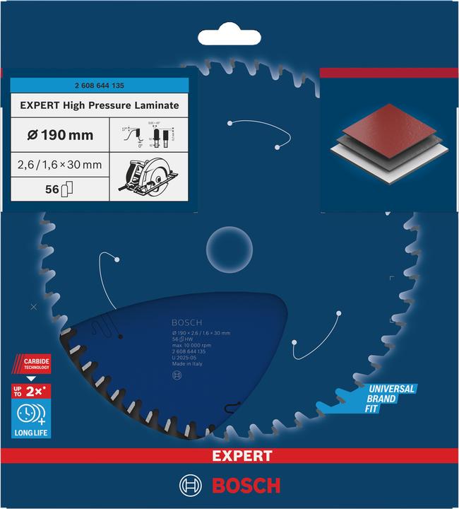 Image du produit Bosch Professional Zubehör Lame de scie circulaire Expert for High Pressure Laminate, 190 x 30 x 2,6 mm, 56