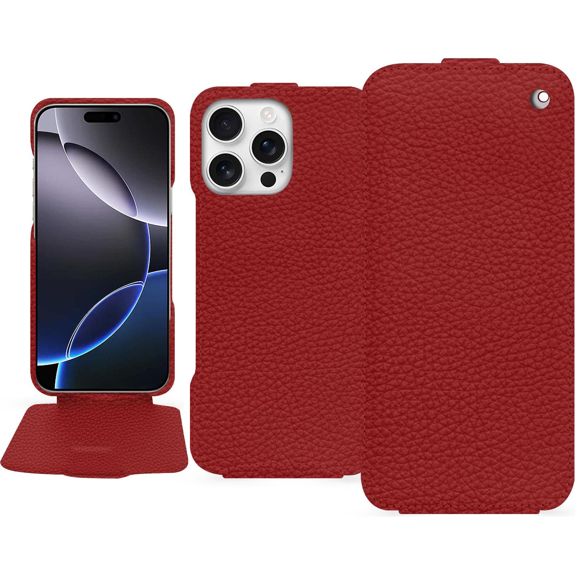 Noreve Lederschutzhülle vertikal (Apple iPhone 16 Pro Max), Smartphone Hülle, Rot