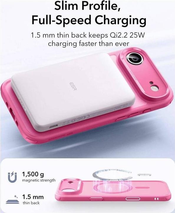 Actual product image ESR Classic Hybrid Magnetic Case (Camera Control), for iPhone 17 Air, Frosted Pink (Apple iPhone 17, Apple iPhone Air)