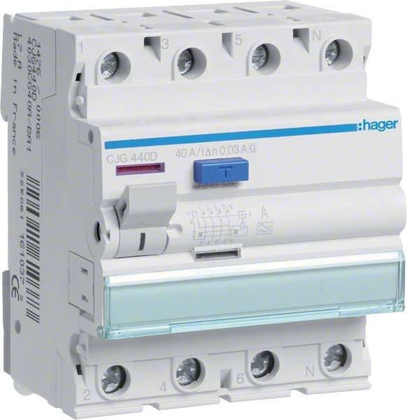 Productafbeelding Hager HAG CJG440D Aardlekschakelaar 4P 40A 30mA A G Type