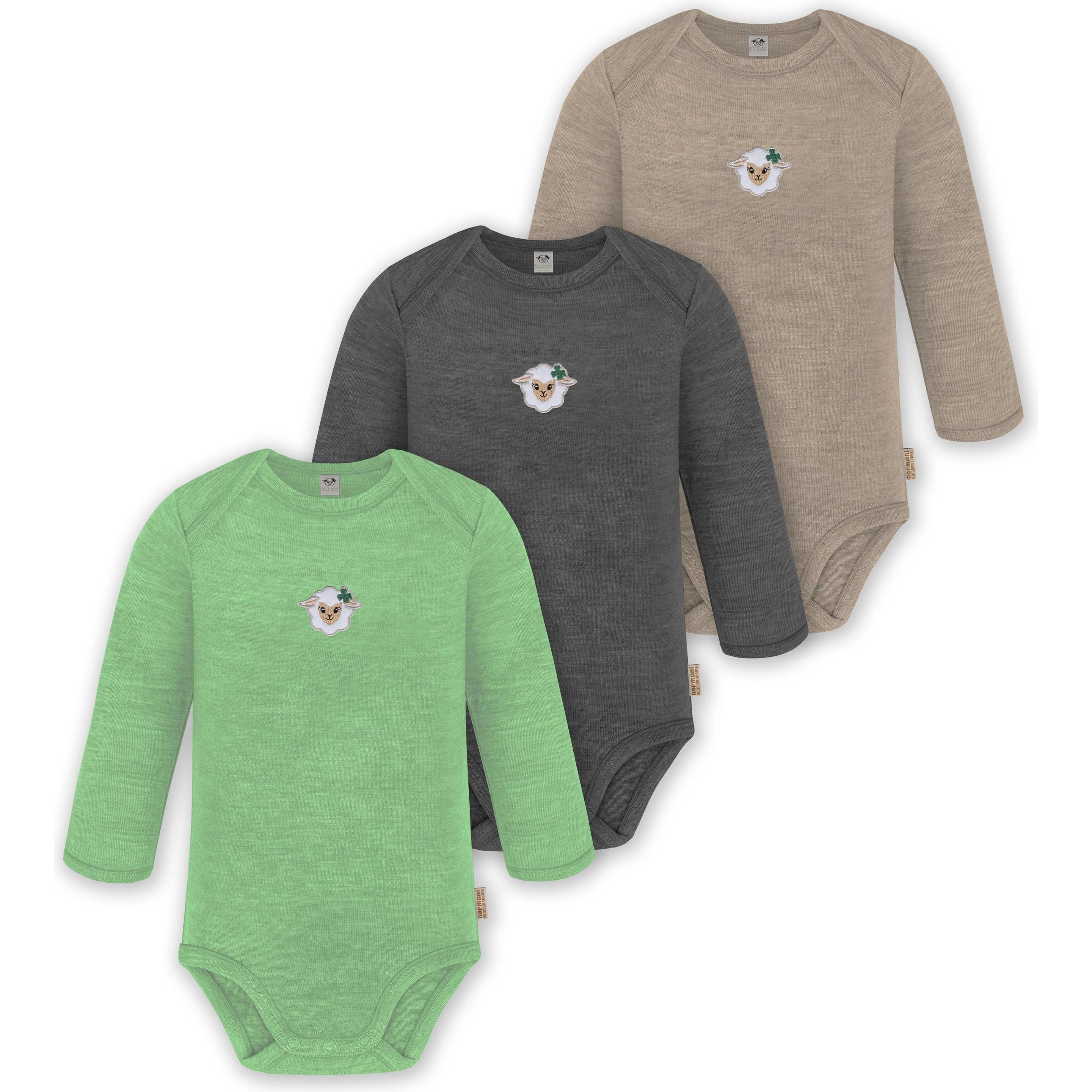 Normani, Herren, Body, 3er Pack Baby Merino Body Langarm „Auckland" - 9375, Beige, (92)