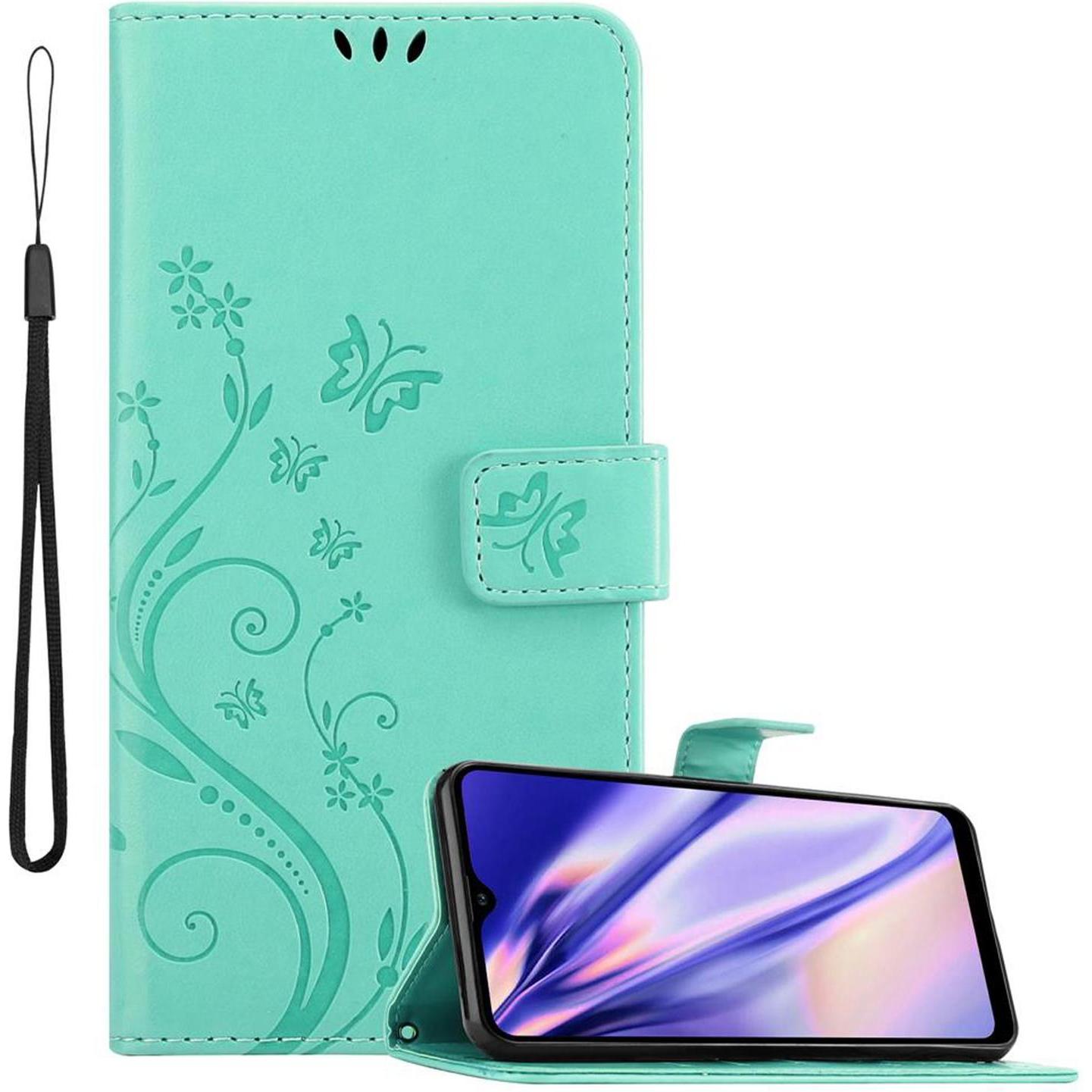 Cadorabo Flower Book Hülle (Samsung Galaxy A21), Smartphone Hülle, Türkis