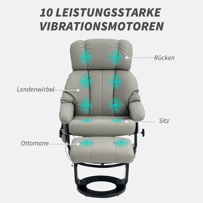 Image du produit Swisshandel24 Relaxsessel mit Fusshocker, Massagesessel mit Liegefunktion Fernbedienung Grau