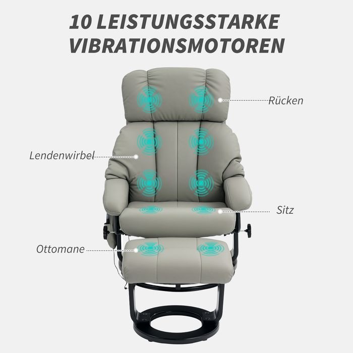Produktbild Swisshandel24 Relaxsessel mit Fusshocker, Massagesessel mit Liegefunktion Fernbedienung Grau