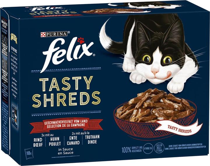 Produktbild Felix Nassfutter Tasty Shred Original mit Fleisch in Gelee, 10x80g (Adult, 10 Stk., 800 g)