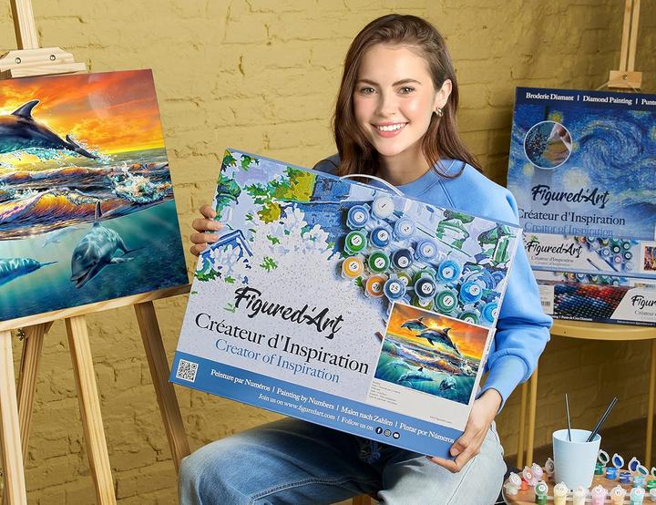 Actual product image Figured'Art Paint by Numbers Framed - Dolphins