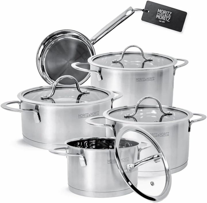 Moritz & Moritz 5-piece saucepan set with glass lids (Pot, Stainless steel)