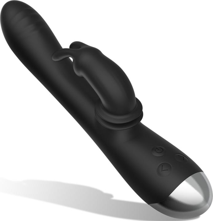 Actual product image Black&Silver Dj. Adam Rabbit Silicone Rechargeable Black Stimulator
