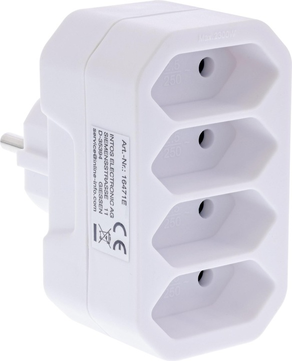 Produktbild InLine Steckdosenadapter, CEE7/17 an 4x Eurobuchse, mit erhöhtem Berührungsschutz, weiss (4 x)