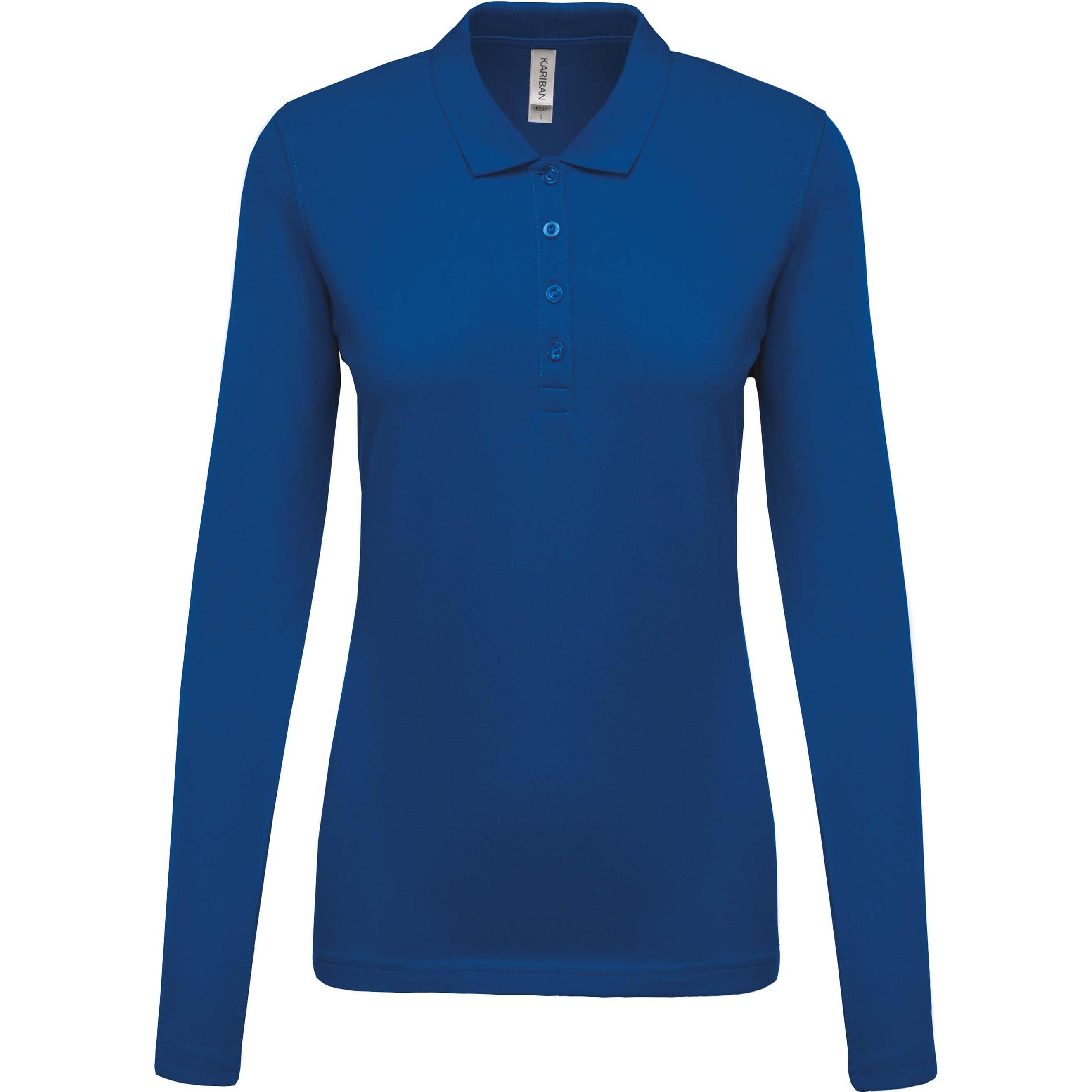 Kariban, Damen, Shirt, damen langarm-poloshirt piqué, Blau, (XS)